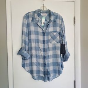 NWT- Billy T-  Button front Chambray Check Shirt